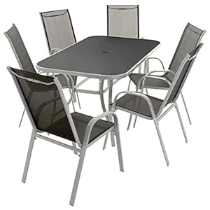 Nexos Trading 7-teiliges Gartenmöbel-Set Schwarz Grau