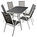 Produktbild Nexos Trading 7-teiliges Gartenmöbel-Set  Gartengarnitur Sitzgruppe Sitzgarnitur aus Stapelstühlen & Esstisch  Aluminium Kunststoff Glas  schwarz grau