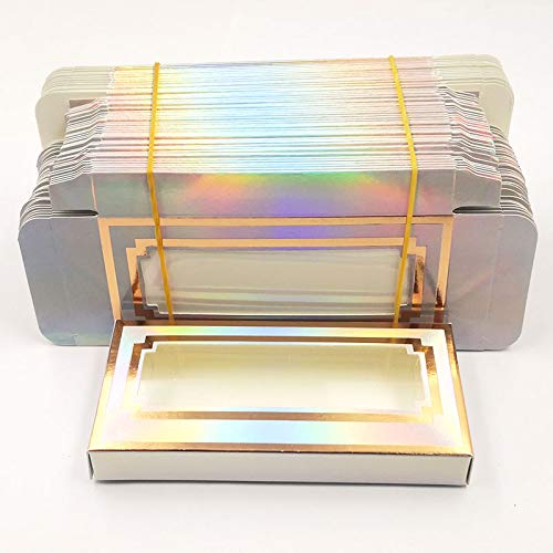 HBZGTLAD NEW 50pcs Empty Eyelashes Packaging Soft Paper Lash Box holographic Design for 25MM Strip Lashes 3D Mink Lashes (9#)