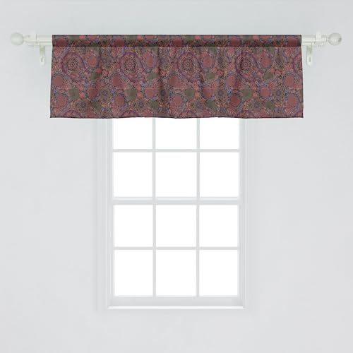 Ambesonne Ethnic Window Valance, Leaves with Details South Oriental Inspired Paisley Retro Art, Curtain Valance for Kitchen Bedroom Decor with Rod Pocket, 54" X 18", Burgundy Green