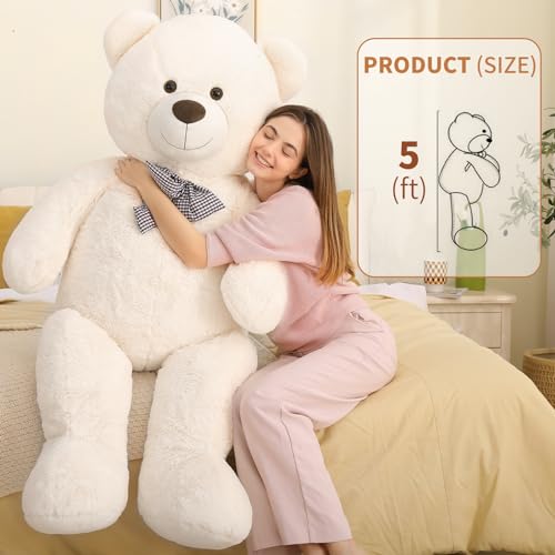 Image of MaoGoLan Giant White Teddy Bear Stuffed Animal 5 Feet,Soft Cuddly Smiling Face Big Teddy Bear Plush Gift for Boyfriend Girlfriend
