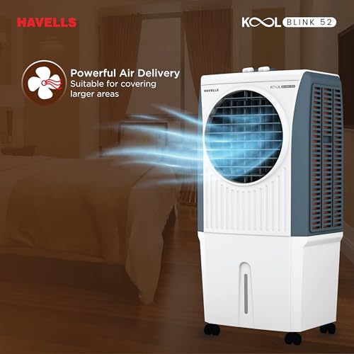 Image of Havells KoolBlink 52 L Air Cooler for Room|Powerful Air-Delivery|Dual Flow Technology|3 Side Bacteria Shield Honeycomb Pads|Double Ball Bearing Motor|Front Wheels with Brake|Inverter Compatible