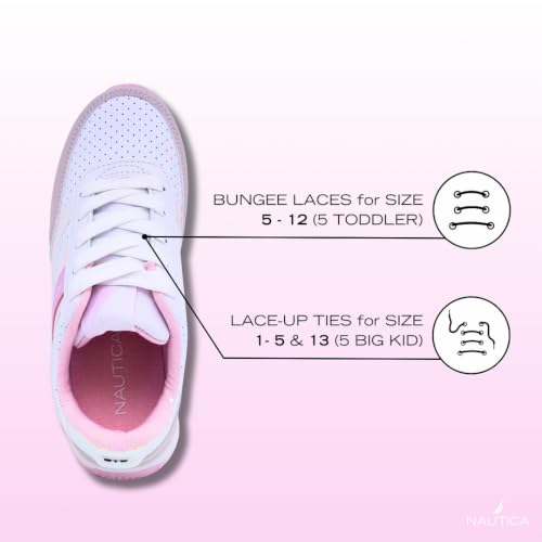 Nautica Kids Girls Casual Slip-On Bungee Fashion Sneakers Oxford Comfortable Walking Shoe-Runout Toddler-White Iridescent Pink Grey Size-10 - image 2