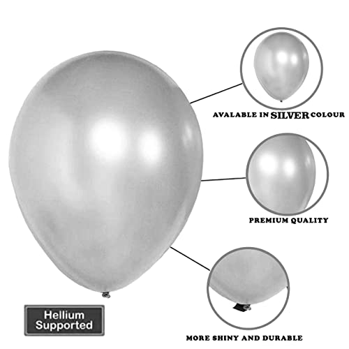 Image of Party Propz Silver Balloons for Decoration - 50Pcs Metallic Silver Balloons | Balloon for Birthday | Metallic Balloon for Decoration (Latex)