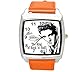Reloj analógico de cuarzo con correa de piel auténtica naranja cuadrado para el ventilador de Elvis Presley de TAPORT®