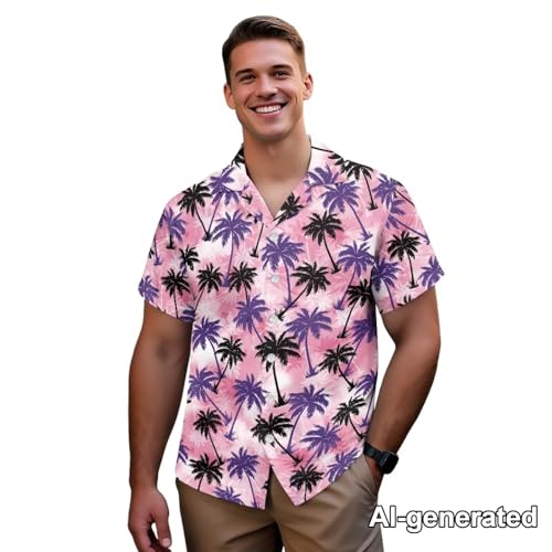 Image of Hawaii Matching Couple Outfits Husband and Wife Clothing Fashionable Mens Casual Shirts Hawaii Dress with Soft Fabric
