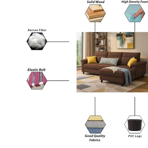 Image of Casaliving Seams RHS 4 Seater L Shape Sofa for Living Room (Brown Fabric) Premium Fabric Sofa