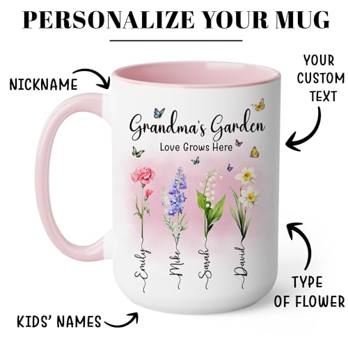 Personalized-Grandma-Mug-with-Custom-Kid-Names-and-Text-Grandmas-Garden-Mug-11oz-15oz-Customized-Mothers-Day-Coffee-Cups-for-Grandma-Gifts-for-Mom-Mama-Nana-from-Kids-Grandkids-on-Mothers-Day