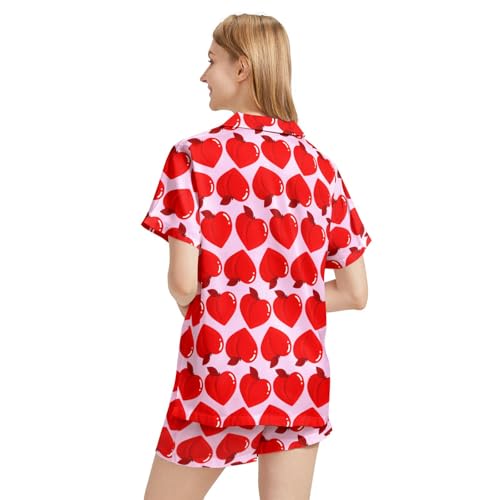 Image of Funny Pajamas for Women Set Print Satin Loungewear Pjs Short Sleeve Button Down Top and Shorts Sets Sleepwear XS-3XL