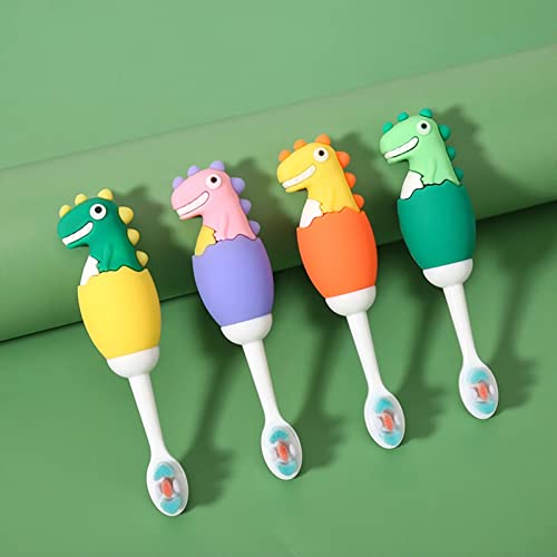 Image of Adore Dino Brush Toddler Manual Toothbrush Comfortable To Use Deep Cleaning Dense Bristle Animal Design Funny Children Toothbrush For Home (Pink), 1 count