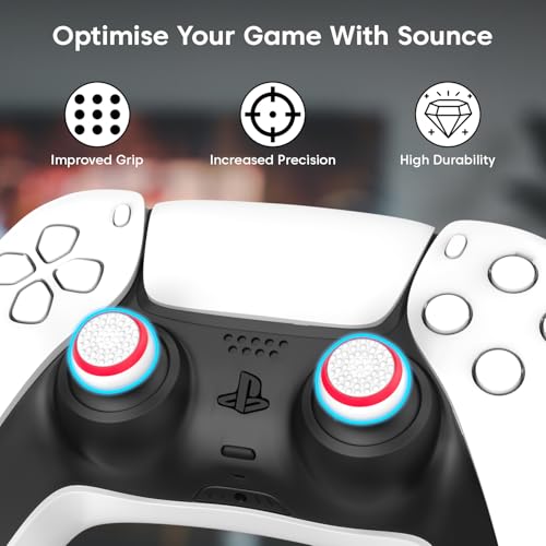 Image of Sounce 8 Pair / 16 Pcs Controller Thumb Grips PS5 /PS4 /Xbox One /360 /Switch, Anti-Slip Joystick Caps for PS5 Remote Controller & Gamepads, Soft Silicone Thumb Stick Covers for Enhanced Grip & Protection