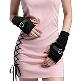 Instobig Women's Gothic Fairy Knit Thumb Hole Gloves - Fingerless Buckle Long Arm Sleeves, Y2K Fashion Concert Tea Party, Black