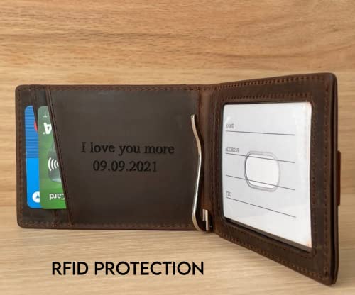 Personalized Leather Men's Minimalist Wallet, Front Pocket Custom Slim small Credit Card Holder with Gift Box, Money Clip, Customized Gift For Him/Husband/Boyfriend/Anniversary/Dad/Birthday/Valentine3