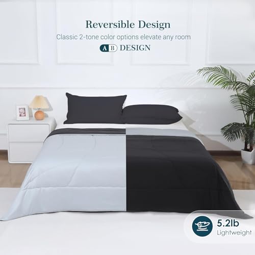 Image of Elegear Cooling Comforter King Absorbs Body Heat to Keep Cool, Cooling Blanket for Hot Sleepers Japanese Arc-Chill 3.0 Cool Tech Fabric Summer Comforter Hypo-Allergenic Cooling Quilt - Black /Gray