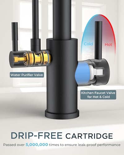 Image of FORIOUS Black Kitchen Faucet with Purfied Water Filter, 2 in 1 Commercial Stainless Steel Pull Down Sink Faucet and Drinking Water Faucet 2 Handle for Pot Filler Kitchen Sink Farmhouse Bar