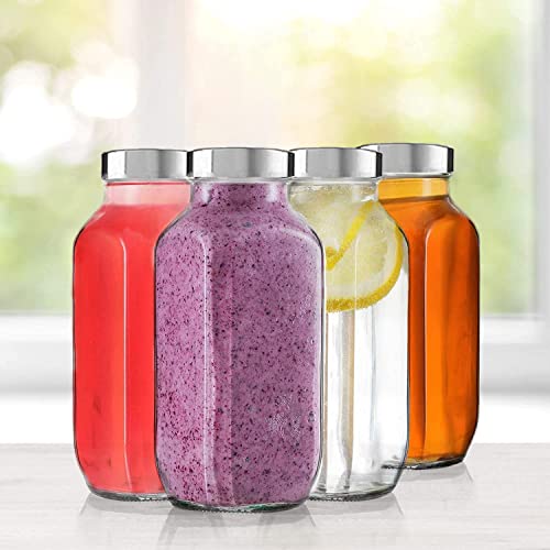 Image of Glass Water Bottle 1000ml Pack of 3, Borosilicate Square Glass Bottle with Stainless Steel Leakproof Lid, BPA Free Reusable Wide Mouth Glass Juice Bottle for Water, Smoothies, Gym & Kitchen