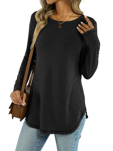 Womens Tunic Tops Long Sleeve Shirts Crew Neck Casual Tshirts Fall Fashion Outfits Clothes