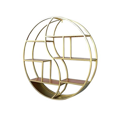 WCS Estilo europeo sala de estar colgando de la pared de hierro forjado bastidores Retro creativo estantes de madera maciza partición de la pared decoración soporte de exhibición redondo Estantes flot Cover