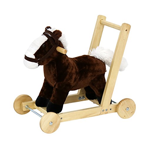 Peach Tree Kids Plush Toy Rocking Horse Walking Toddler Riding Toy Animal Rocker Pink Pony Ride on Plush with Wheels & Sound, Brown