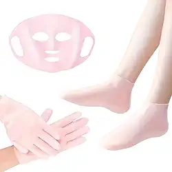 Kit Máscara Para o Rosto, Luvas e Meias de Silicone Para Hidratação - Lavável e Reutilizável
