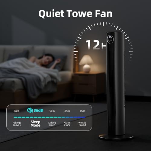 Image of Antarctic Star Tower Fan Portable Floor Fans 85Oscillating Fan Quiet Cooling 12H Timer Remote Control Standing Bladeless Electric 3 Wind Speeds 4 Modes Bedroom Office,36 inch, Grey
