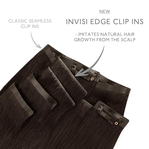 Image of WENNALIFE Invisi Edge & Classic Seamless Clip in Hair Extensions Real Human Hair, 22 Inch 150g 7pcs Light Dark Brown Hair Extensions for Women Invisible Straight Injection Extensiones de Cabello Human