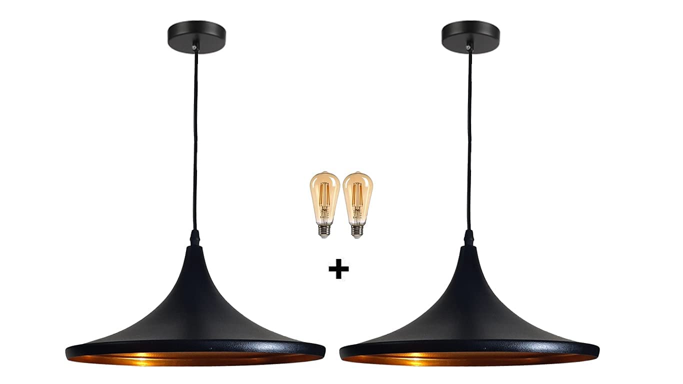 VRCT Antique Single Head Metal Groot Big Tawa Shade Pendant and Vintage Hanging Ceiling Led Light for Home, Hall Jumar Lighting. (Pack of 2 with Bulb)