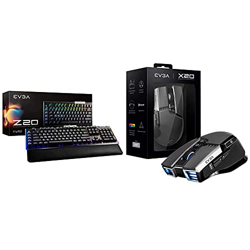 EVGA Z20 RGB Optical Mechanical Gaming Keyboard with EVGA X20 Gaming Mouse, Wireless, Grey, Customizable, 16,000 DPI, 5 Profiles, 10 Buttons, Ergonomic 903-T1-20GR-KR