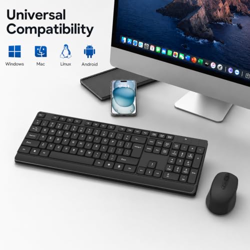 Image of ANT Master 22 Wireless Keyboard and Mouse Combo, Full Size 104 Keys with Numpad, 2.4GHz USB Receiver, 800 /1200 /1600 DPI Adjustable Mouse, Up to 10m Range for PC Laptop Windows Mac Linux Android