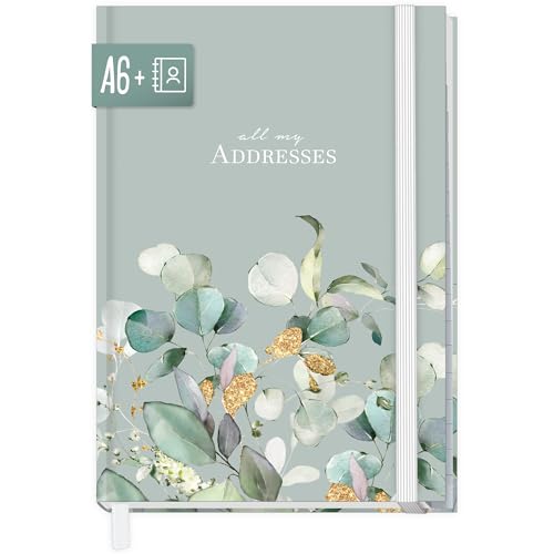 paper&you® Libro de direcciones A6+ con índice A-Z 'Hojas de menta' para contactos, cumpleaños y contraseñas - sostenible y respetuoso con el clima