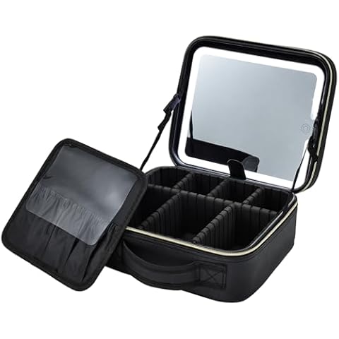 Jvmoeiee LED Mirror Makeup Bag with Compartments Cover