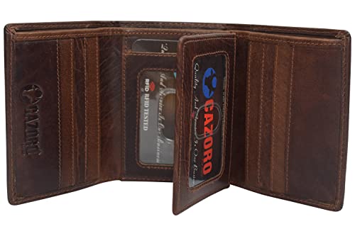 Vintage Buffalo Leather Men's RFID Trifold Wallet With Double ID Windows (Burgundy)