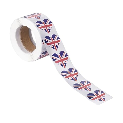 500 Stück pro Rolle Herz-Aufkleber für Veranstaltungen, Flagge des Vereinigten Königreichs, herzförmige Aufkleber auf einer Rolle