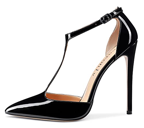 DearOnly Women's Sky High Heels T-Strap Pumps Sexy Pointed Toe Stilettos 4.7" Inch Heel Classic Dress Party Shoes2