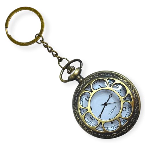 Image of AUGEN Premium Pocket Watch Metal Keychain Flower 3 Retro Vintage for Gifting With Key Ring Anti-Rust (Pack Of 1)