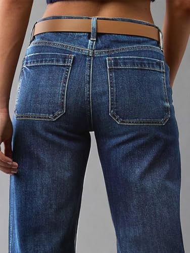 Wide Straight Leg Mid Rise Baggy Pocket Denim Jeans Without Belt4