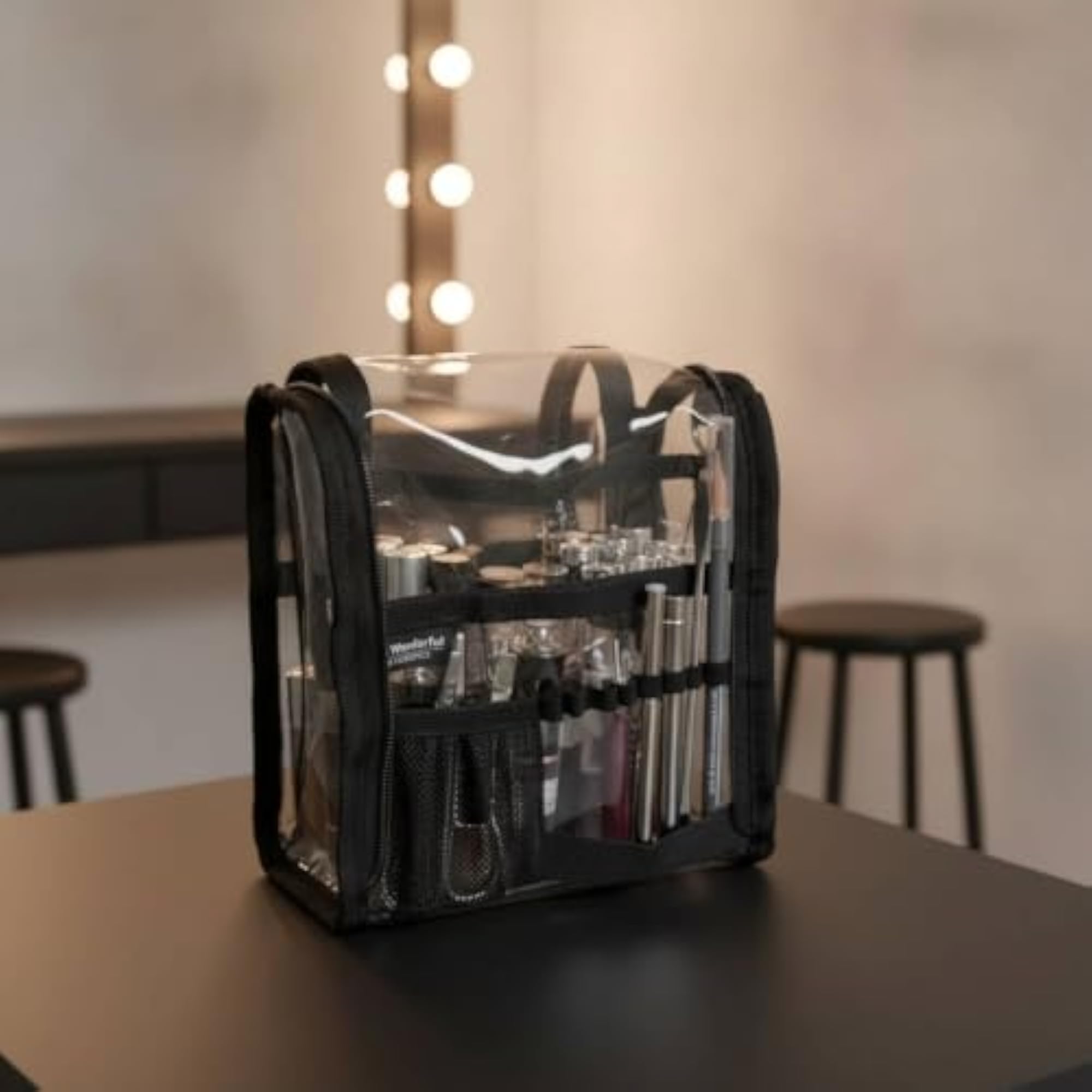 Easy to Clean Cosmetic Case, Double Layer Transparent Makeup Bag