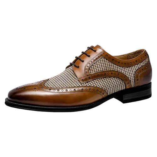 ANUFER Hombre Guapo Bloque de Color Zapatos de Vestir con Cordones Piel Sintética Brogues SN0705243 Marrón EU42