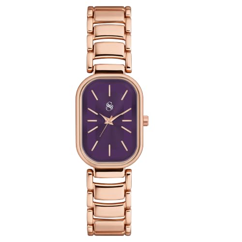 Image of Shocknshop Elegant Rectangular Ladies Rose Gold Analog Metal Strap Solid Link Strap Watch for Woman -WCH176