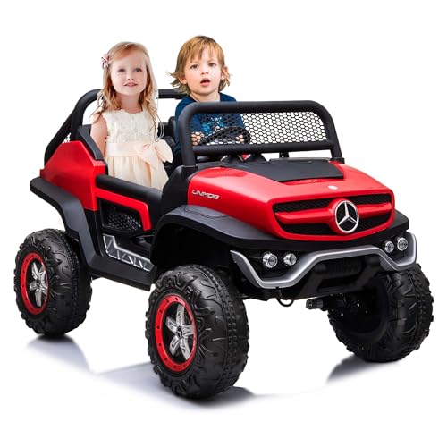 24V Ride On Truck Car for Kids 2 Seater Licensed Mercedes Benz Toddles Electric Car Ride On Toy with Remote Control, Trunk, Battery Display, Spring Suspension, Led Lights, USB&Music, Red