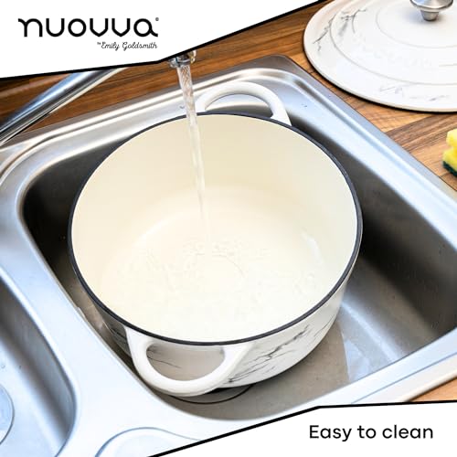Image of Cast Iron Dutch Oven with Lid - Non-Stick Ovenproof Enamelled Casserole Pot - Sturdy Dutch Oven Cookware - Marble, 6.4-Quart, 28cm - by Nuovva