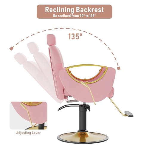 Image of LOUVIXA Barber Chair for Hair Stylist, Height Adjustable Hydraulic Hair Reclining Salon Chair, 360 Degrees Rotation, Multi-Function Shampoo Chair for Salon Barbershop (Modern Pink)