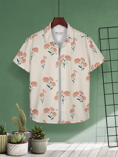 Image of HELLCAT White, Dark Blue Trendy Regular Fit Printed Causal Shirt for Boys - Pack of 2