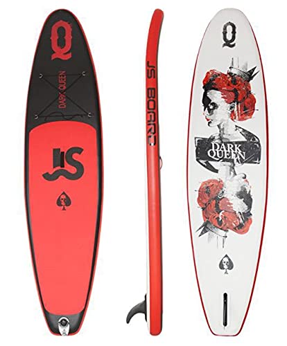 JS 11 Foot Dark Queen Inflatable Stand up Paddle Board - Complete Package. 11' Long 32" Wide 6" Thick - All Round SUP With Backpack, Leash, Paddle, Repair Kit and Fin