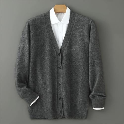 Men's V-Neck Mink Cashmere Cardigan Men's Loose Thick Soft Knit Casual Solid Color Sweater3