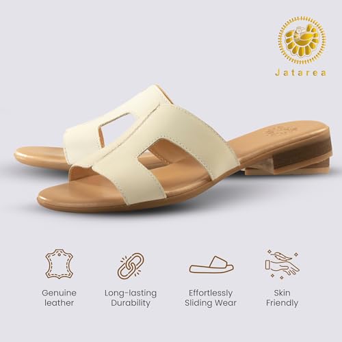 JATAREA Women Slip-On Flat Sandals | Softy Leather, Open-Toe Summer Outdoor Sandals - Chonchola2