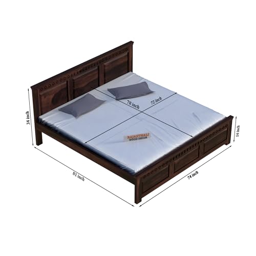 Image of Kuber Sheesham Wood King Size Bed Without Storage (81x74 Inch) | Wooden Double Bed Cot for Bedroom Furniture | Modern Palang Design for Home & Hotels | Walnut Finish