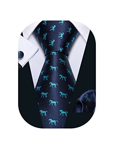 Image of Barry.Wang Fun Animal Ties for Men Designer Handkerchief Cufflink WOVEN Casual Necktie Set Festival