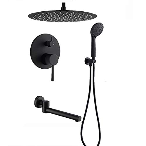 Mitigeur douche encastrable noir avec pommeau de tête et bec de bain