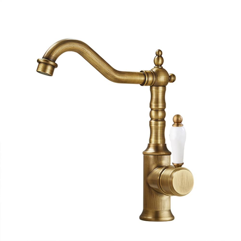 High Arc Kitchen Sink Mixer Tap, Antique Brass Single Lever 360° Swivel Commercial Faucet, 1 Hole Design